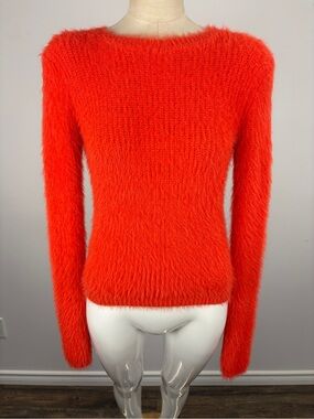 ZARA Orange Fuzzy Eyelash Knit Open Back Scoop Cutout Sweater M